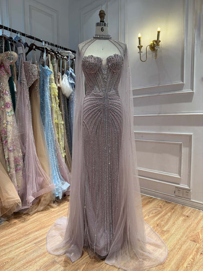 Luxury Nude High Neck Crystal Beaded Mermaid Dress LA73474A