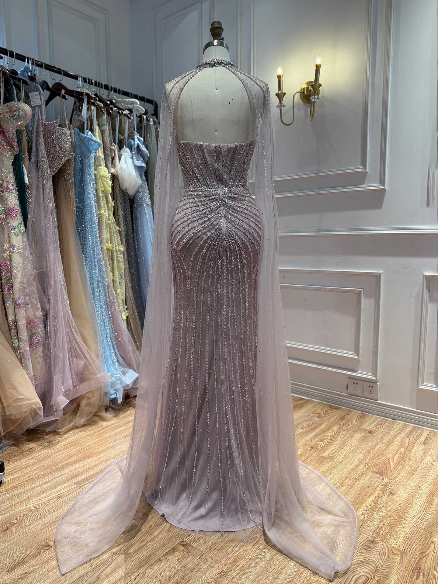 Luxury Nude High Neck Crystal Beaded Mermaid Dress LA73474A