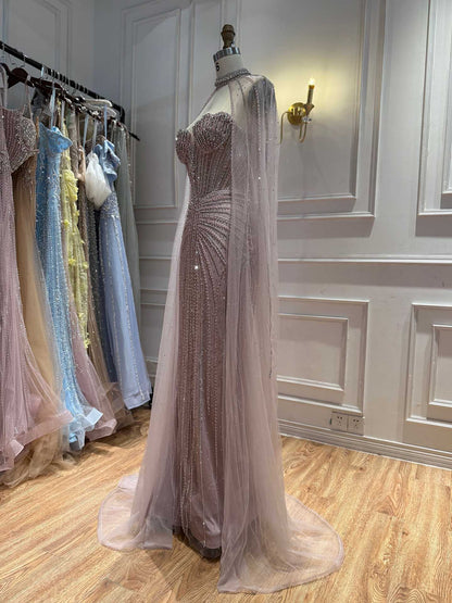 Luxury Nude High Neck Crystal Beaded Mermaid Dress LA73474A