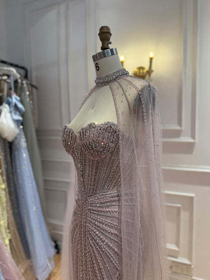 Luxury Nude High Neck Crystal Beaded Mermaid Dress LA73474A
