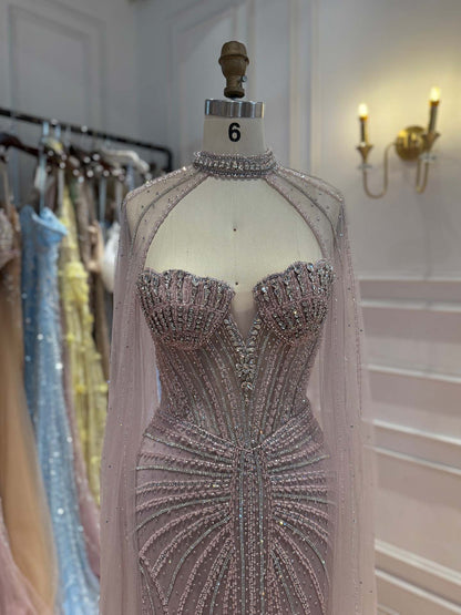 Luxury Nude High Neck Crystal Beaded Mermaid Dress LA73474A