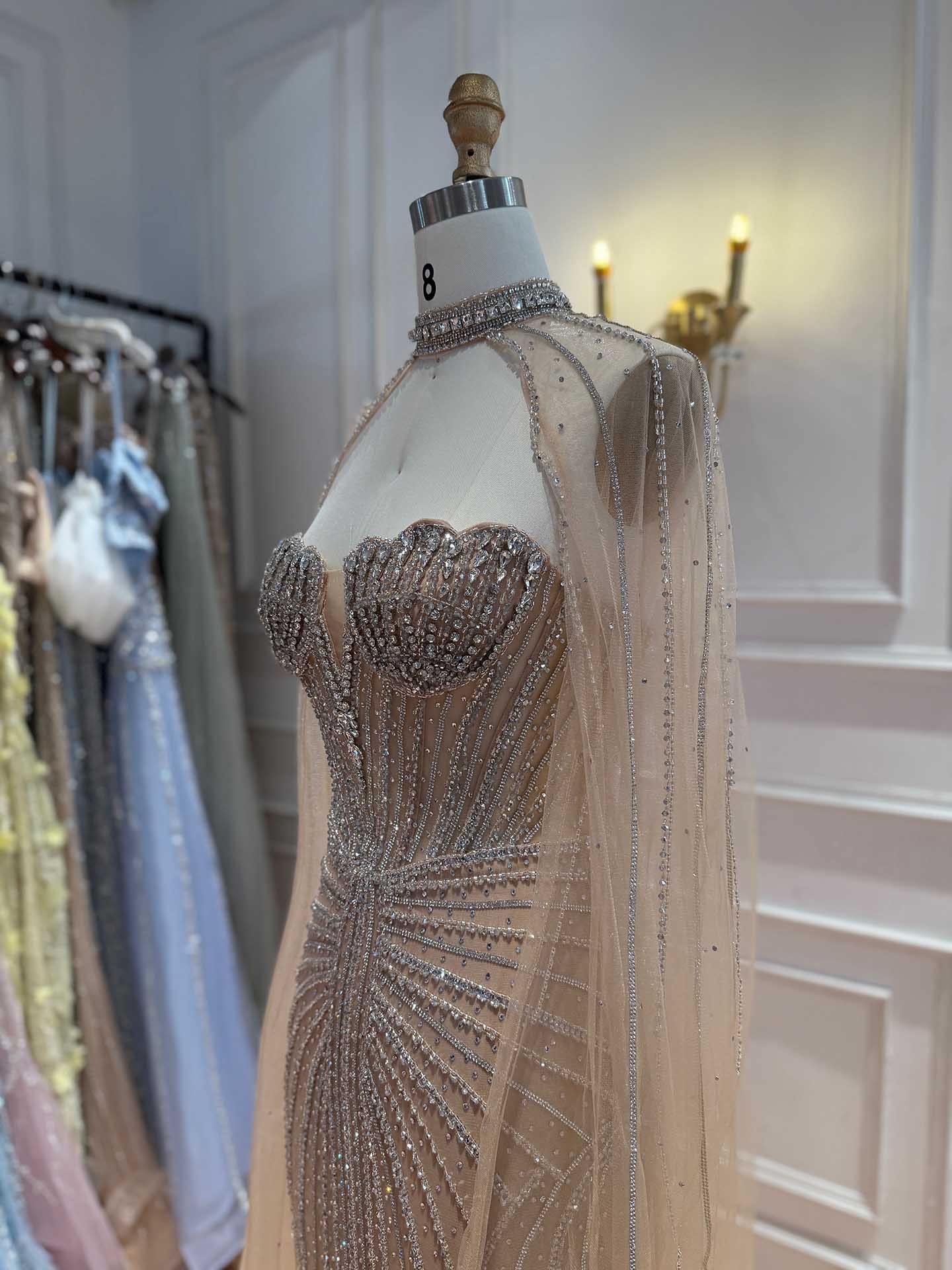 Luxury Nude High Neck Crystal Beaded Mermaid Dress LA73474A