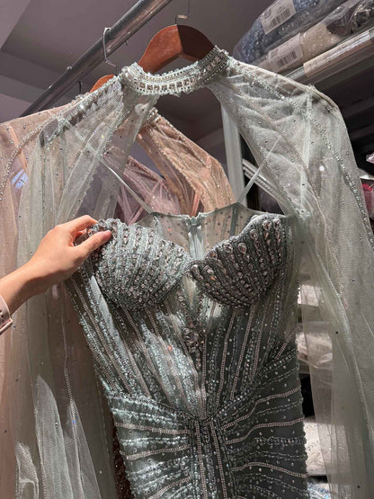 Luxury Nude High Neck Crystal Beaded Mermaid Dress LA73474A