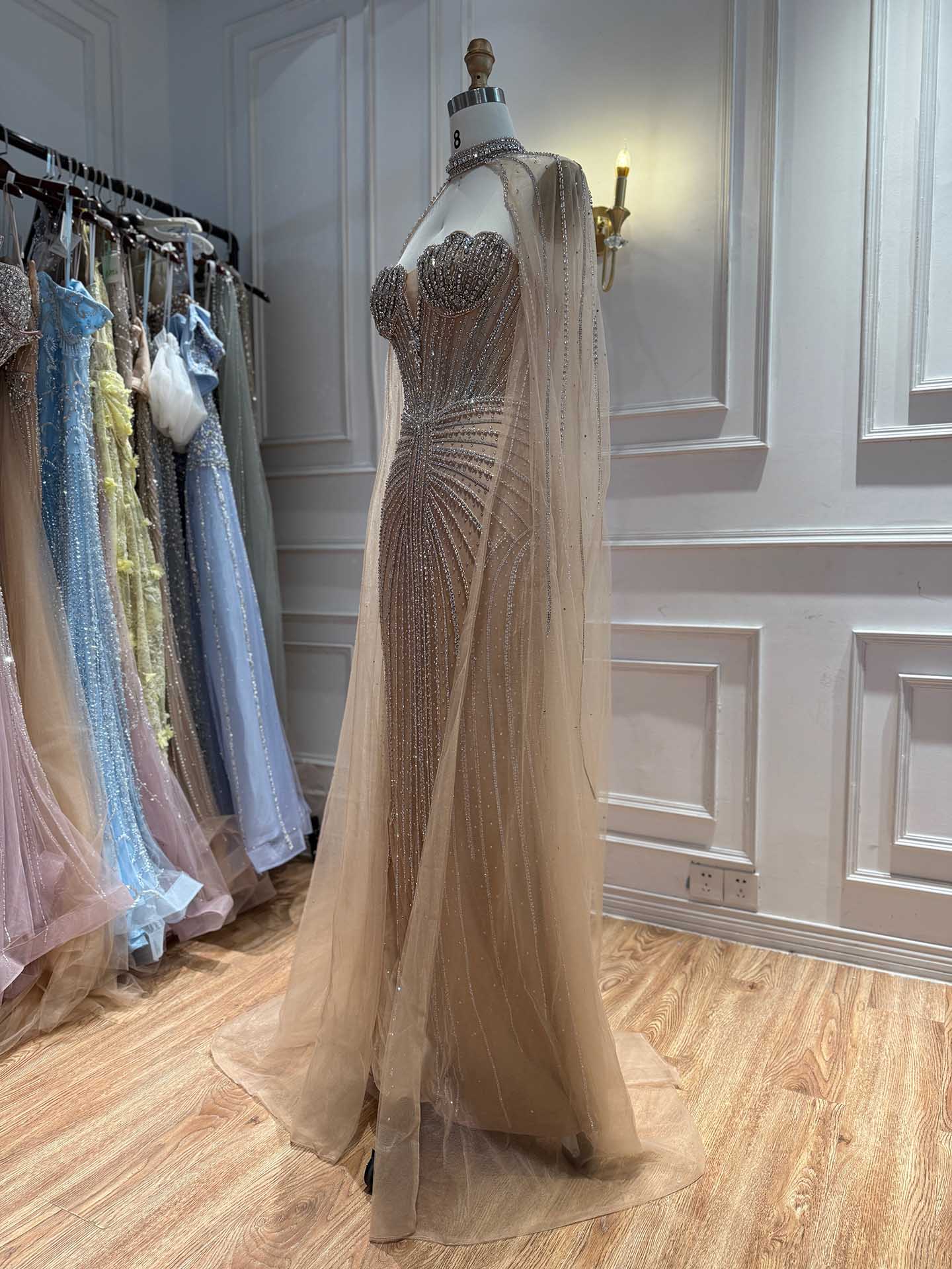 Luxury Nude High Neck Crystal Beaded Mermaid Dress LA73474A
