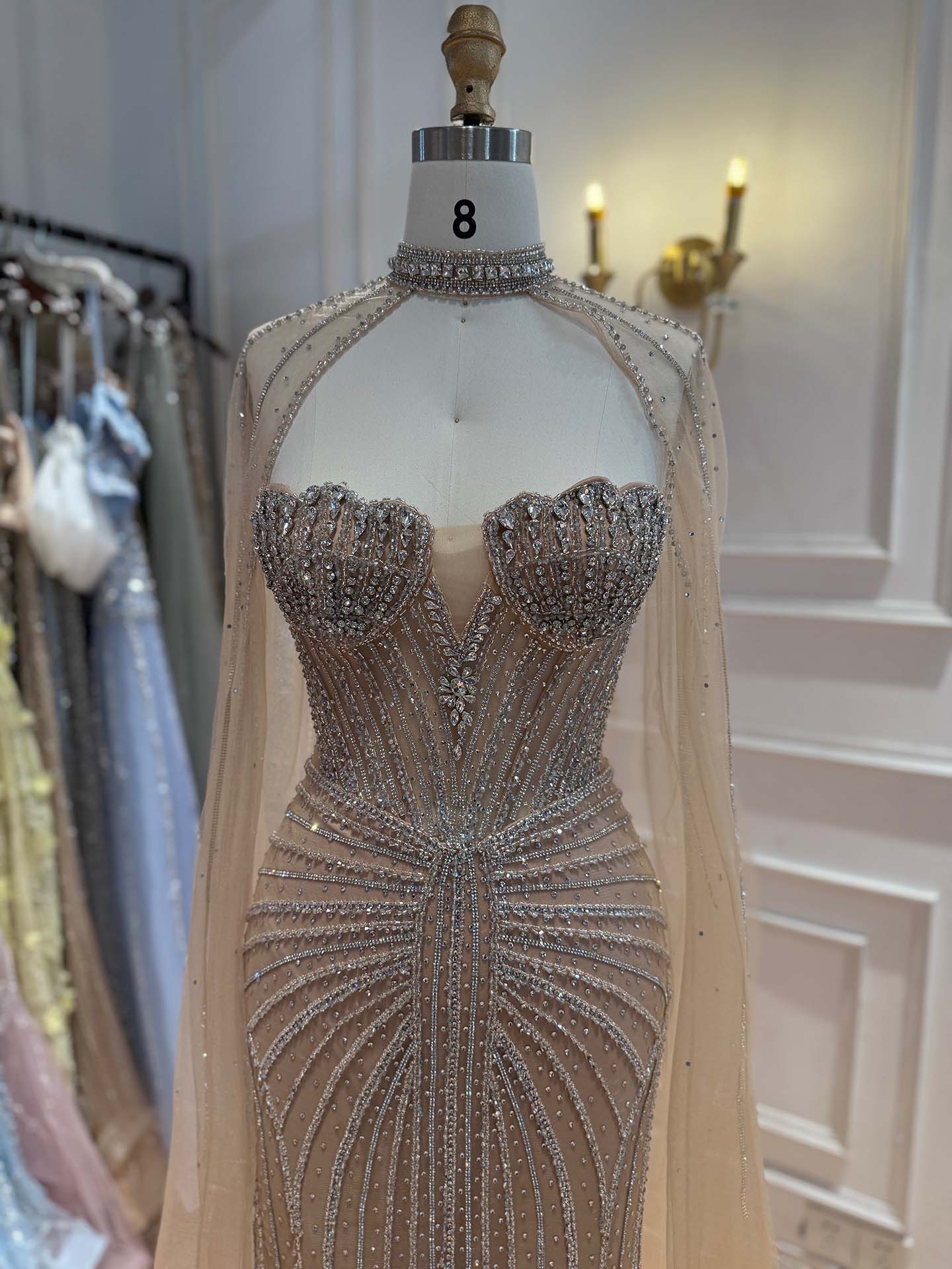 Luxury Nude High Neck Crystal Beaded Mermaid Dress LA73474A