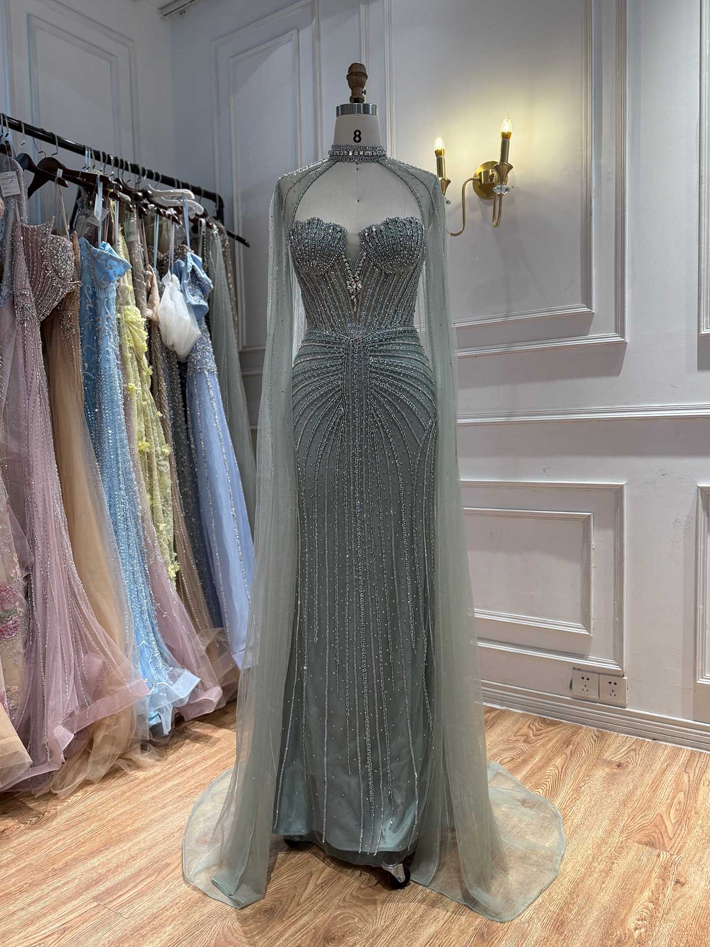 Luxury Nude High Neck Crystal Beaded Mermaid Dress LA73474A