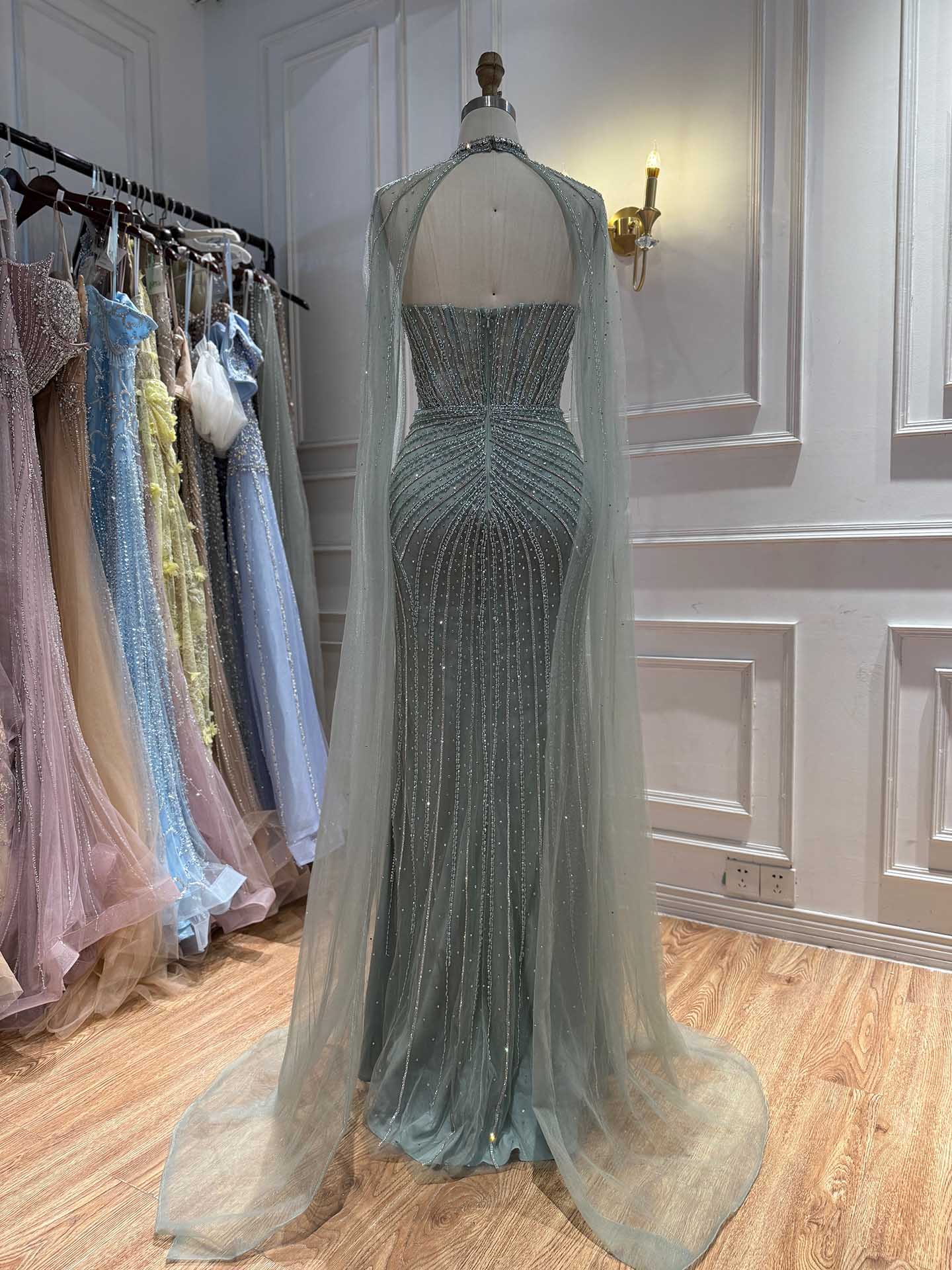 Luxury Nude High Neck Crystal Beaded Mermaid Dress LA73474A