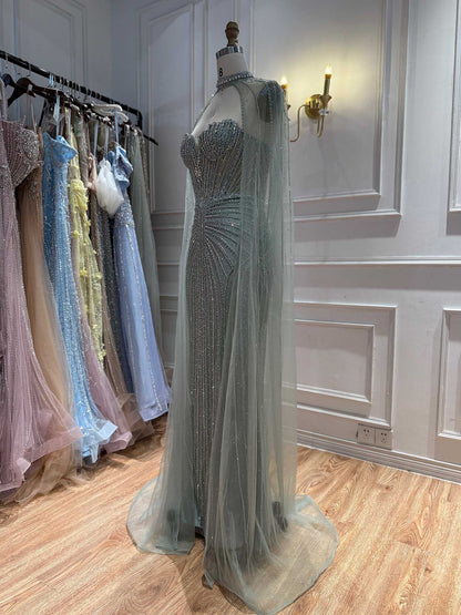 Luxury Nude High Neck Crystal Beaded Mermaid Dress LA73474A