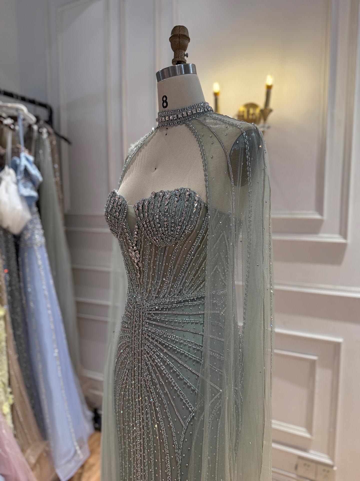 Luxury Nude High Neck Crystal Beaded Mermaid Dress LA73474A