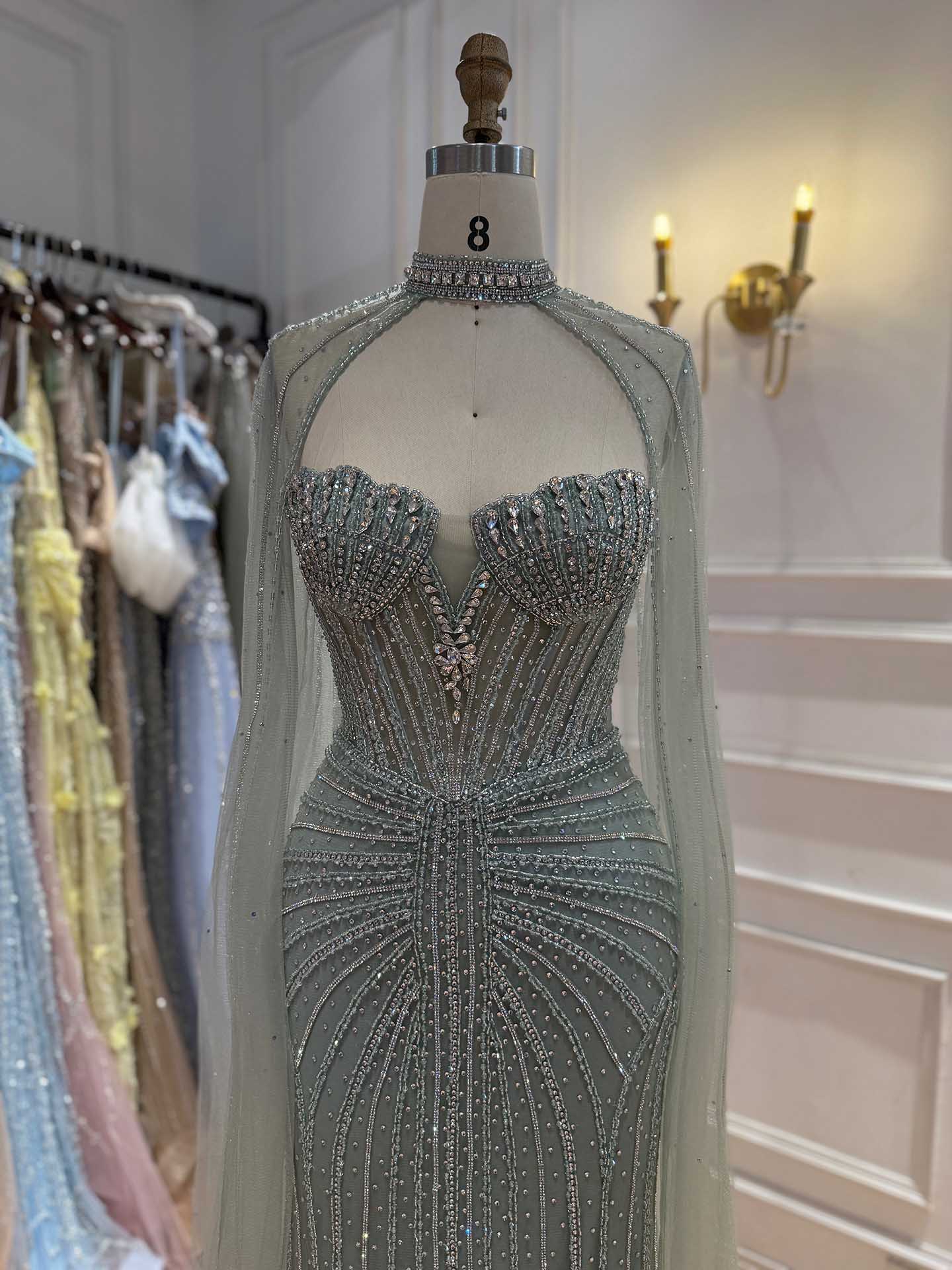 Luxury Nude High Neck Crystal Beaded Mermaid Dress LA73474A