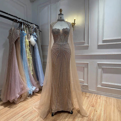 Luxury Nude High Neck Crystal Beaded Mermaid Dress LA73474A