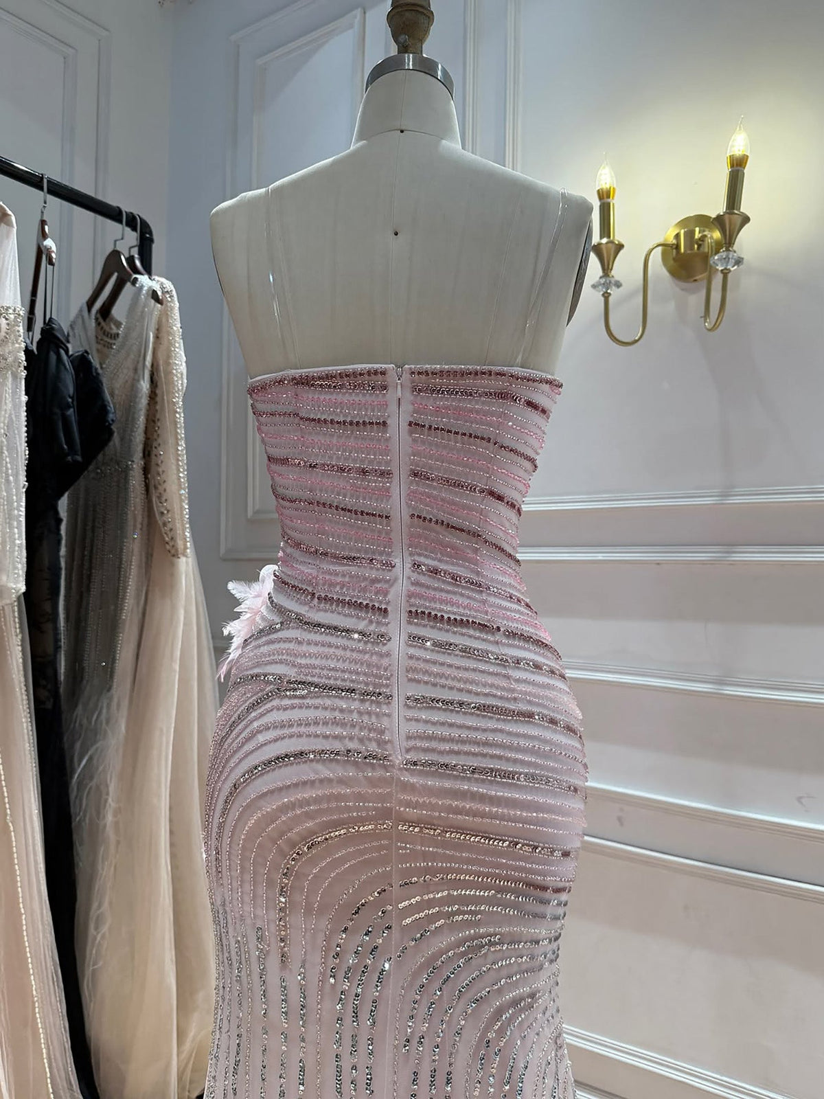 Pink Beaded 3D Floral Strapless Mermaid Evening Dress LA73532A