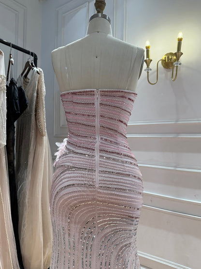 Pink Beaded 3D Floral Strapless Mermaid Evening Dress LA73532A