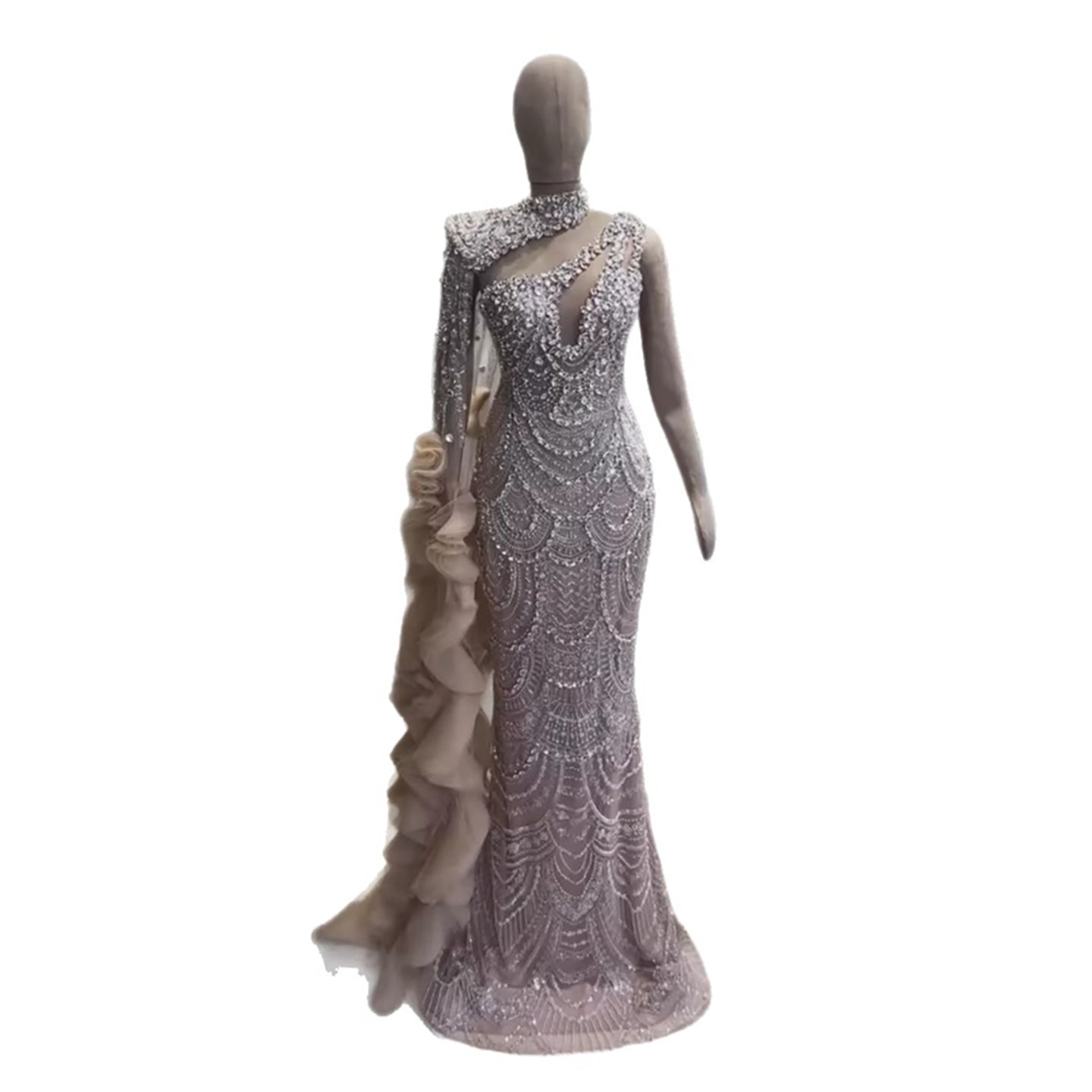 Luxury Nude Crystal One Shoulder Beaded Mermaid Evening Dress LA73533