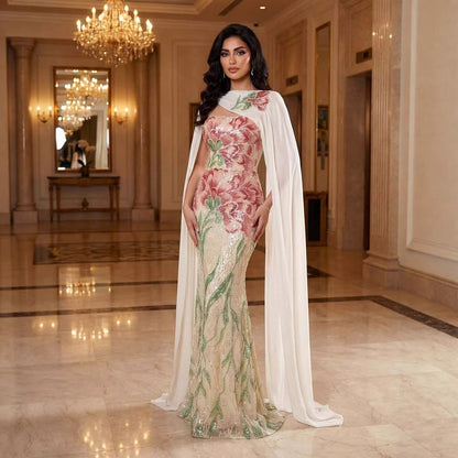Luxury Orange Flower Evening Prom Dress with Scarf LA73538A