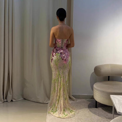 Luxury Purple Flower Evening Prom Dress with Scarf LA73538A