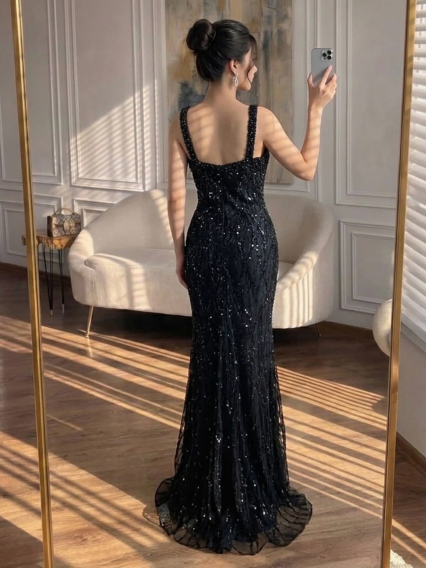 Luxury Black Square Neck Mermaid Evening Dress LA73545