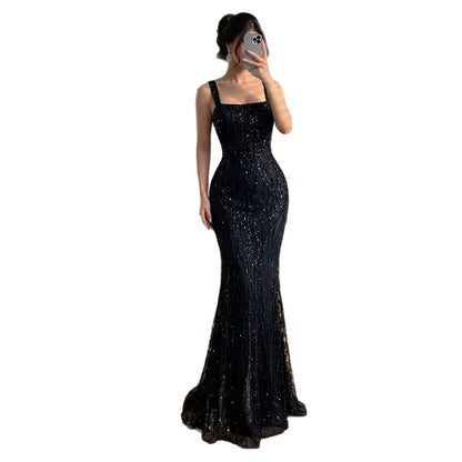 Luxury Black Square Neck Mermaid Evening Dress LA73545