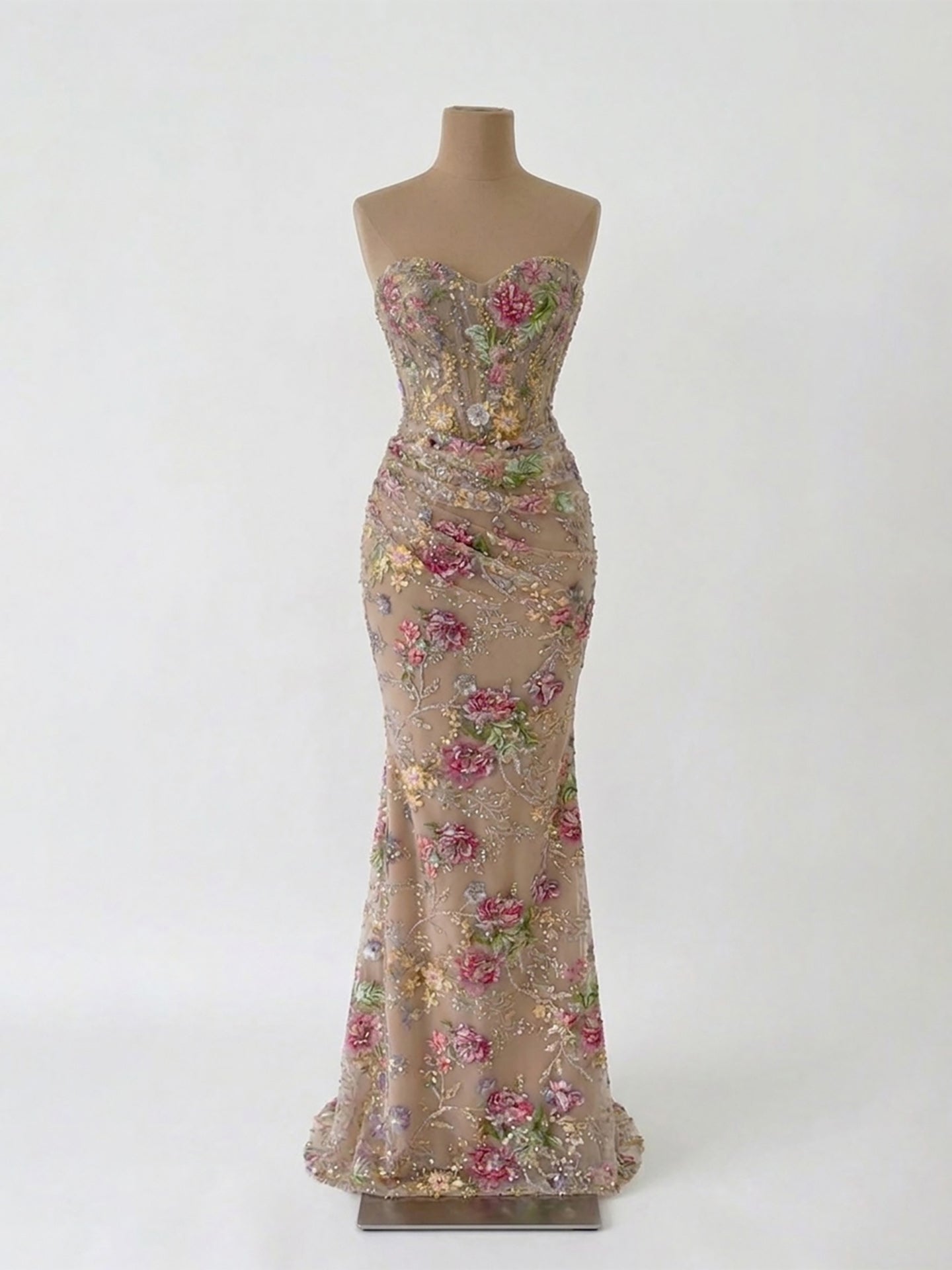 Luxury Nude Pink Floral Beaded Mermaid Evening Dress LA73552F