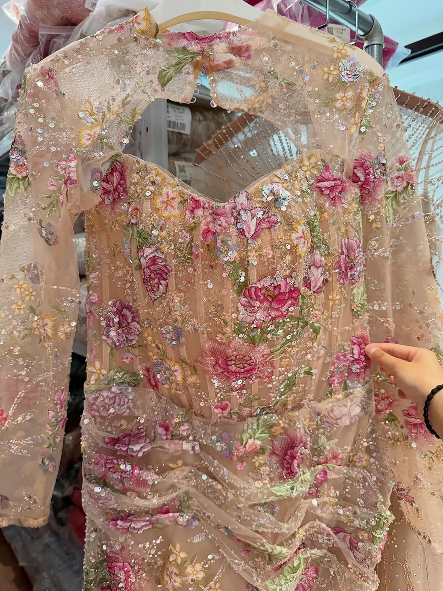 Luxury Nude Pink Beaded Long Sleeve Mermaid Evening Dress LA73552FF