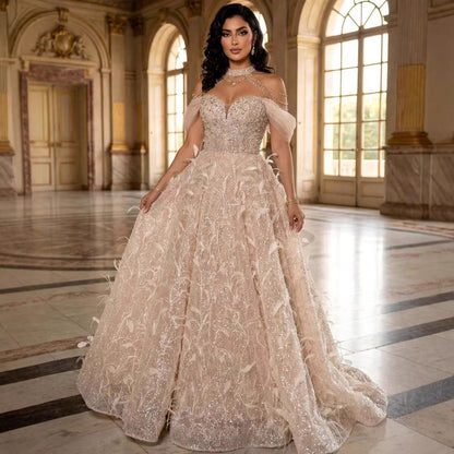 Luxury Pink Off The Shoulder 3D Flower Beaded Ball Gown LA73585