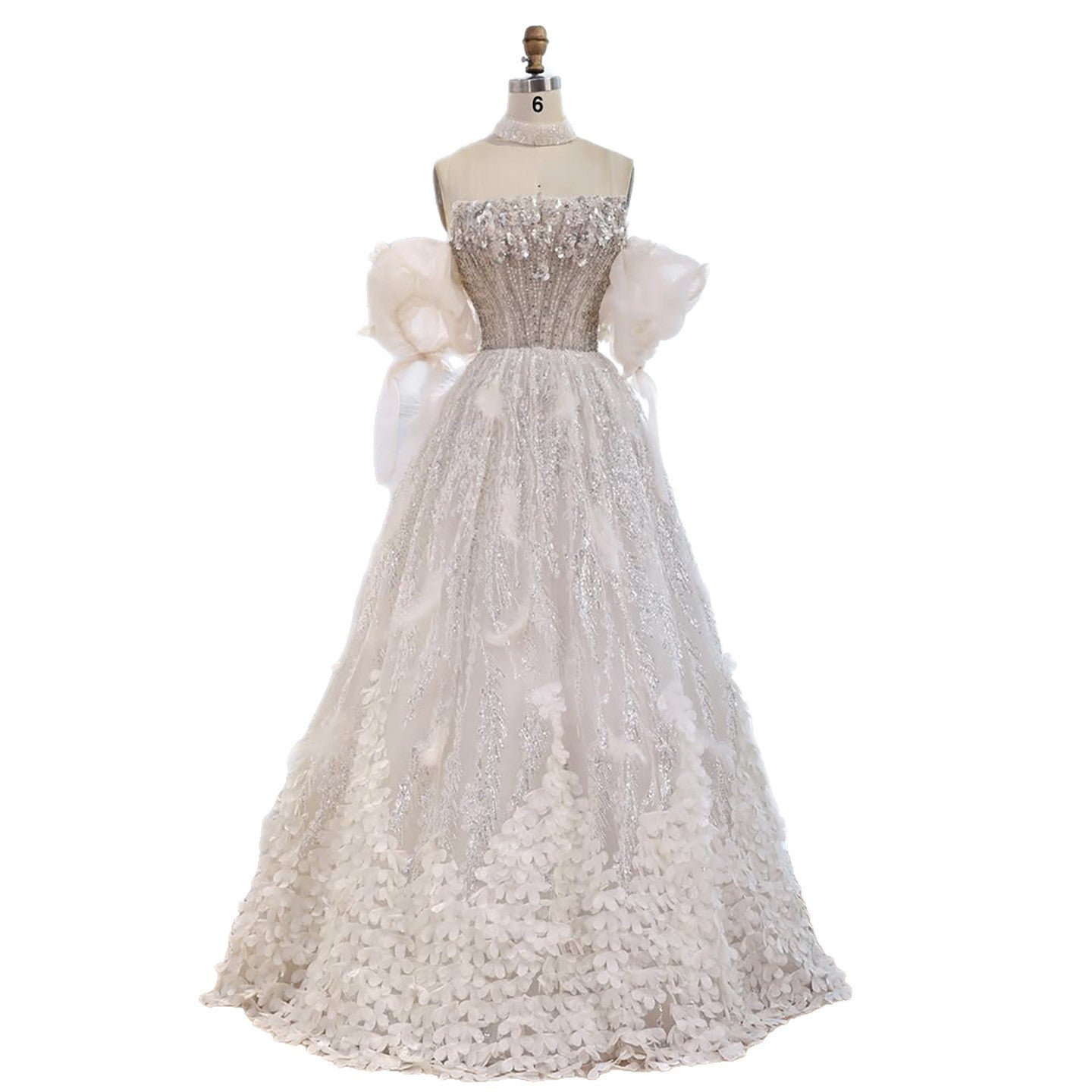 Luxury Beige Strapless Beaded Corset 3D Floral Ball Gown LA73589