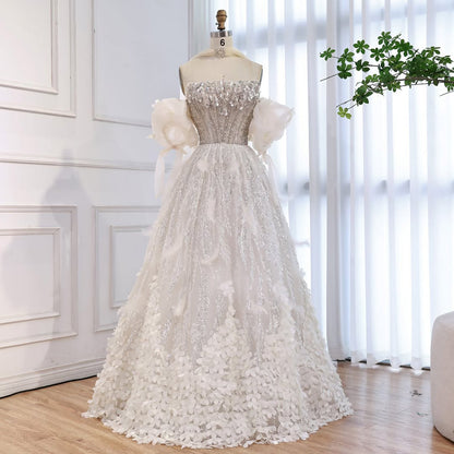Luxury Beige Strapless Beaded Corset 3D Floral Ball Gown LA73589