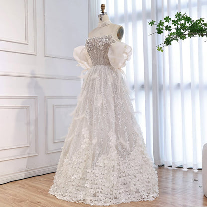 Luxury Beige Strapless Beaded Corset 3D Floral Ball Gown LA73589