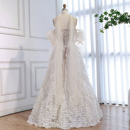 Luxury Beige Strapless Beaded Corset 3D Floral Ball Gown LA73589