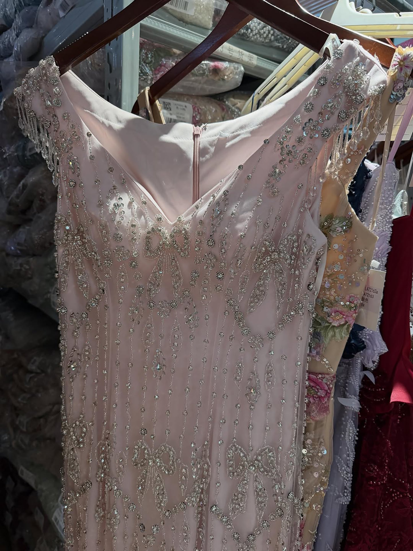 Luxury Pink Crystal Beaded Mermaid Deep V Evening Dress LA73696