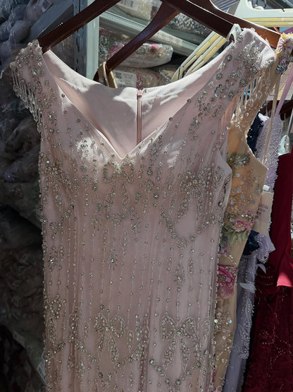 Luxury Pink Crystal Beaded Mermaid Deep V Evening Dress LA73696