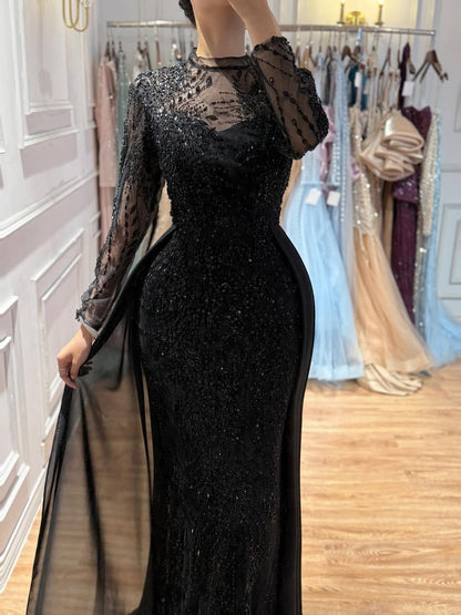 Luxury Sage Green Beaded Mermaid Dress with Overskirt LA73716