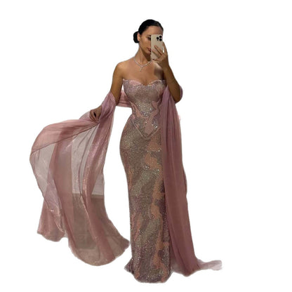 Luxury Pink Beaded Mermaid Evening Dress LA73724