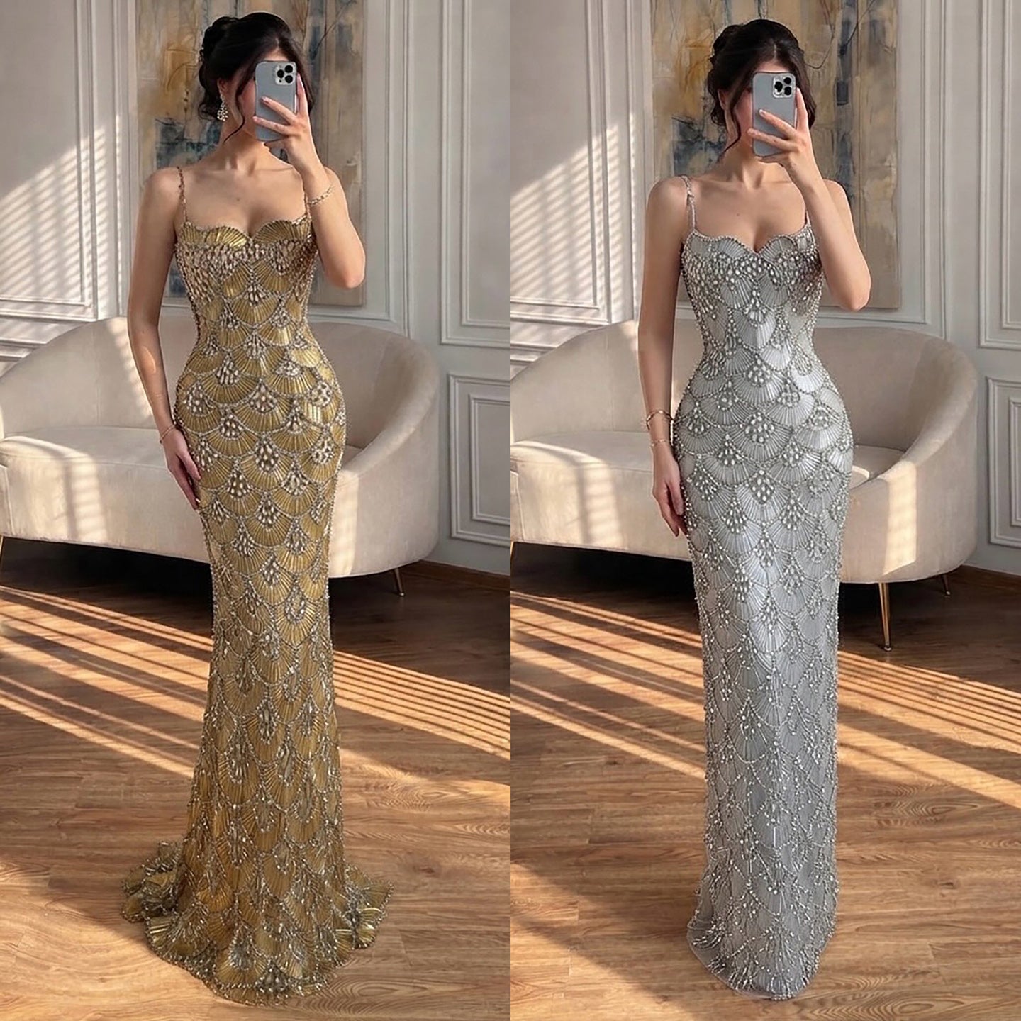 Luxury Gold Beaded Mermaid Evening Dress LA73733