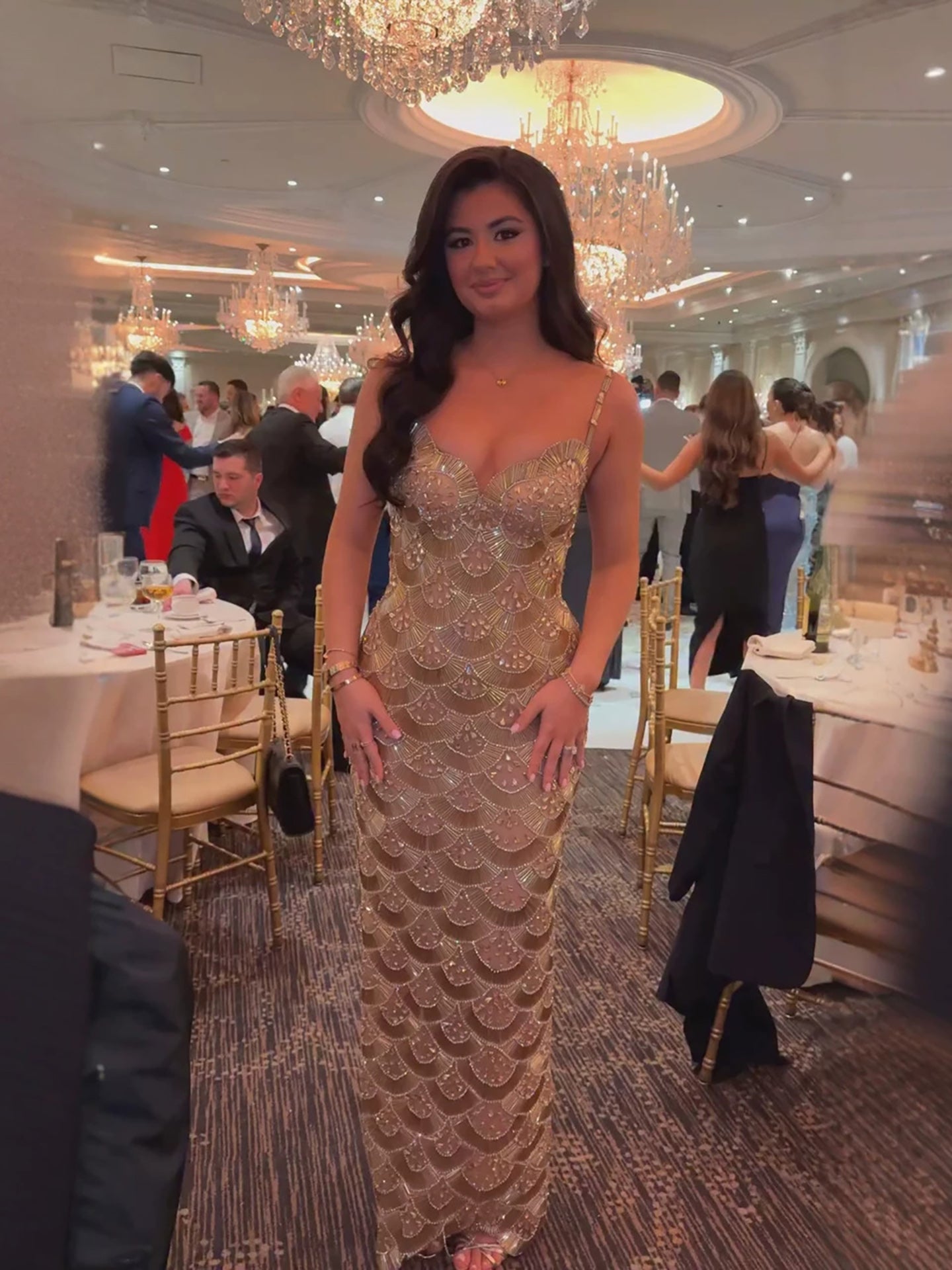 Luxury Gold Beaded Mermaid Evening Dress LA73733