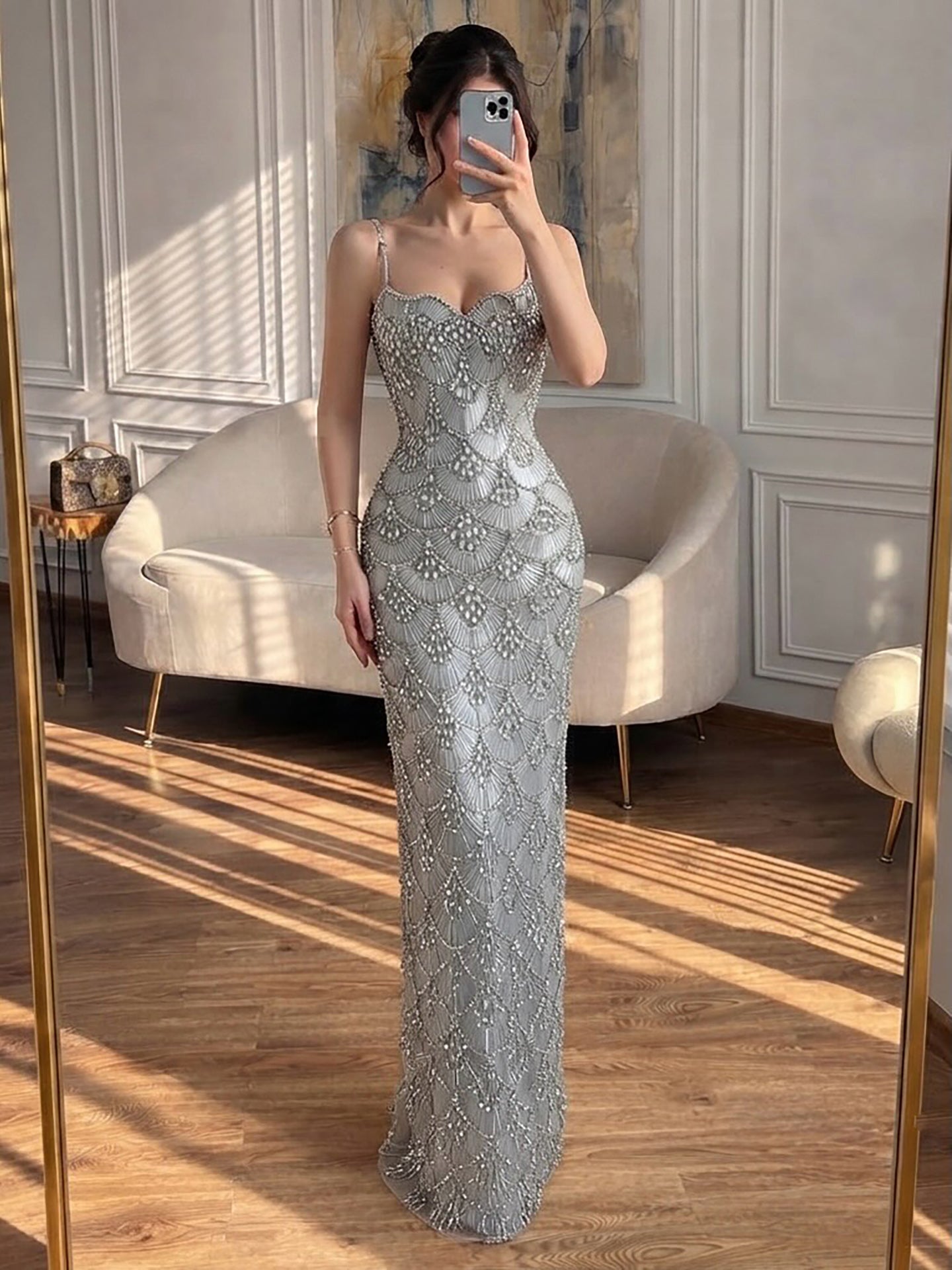 Luxury Gold Beaded Mermaid Evening Dress LA73733