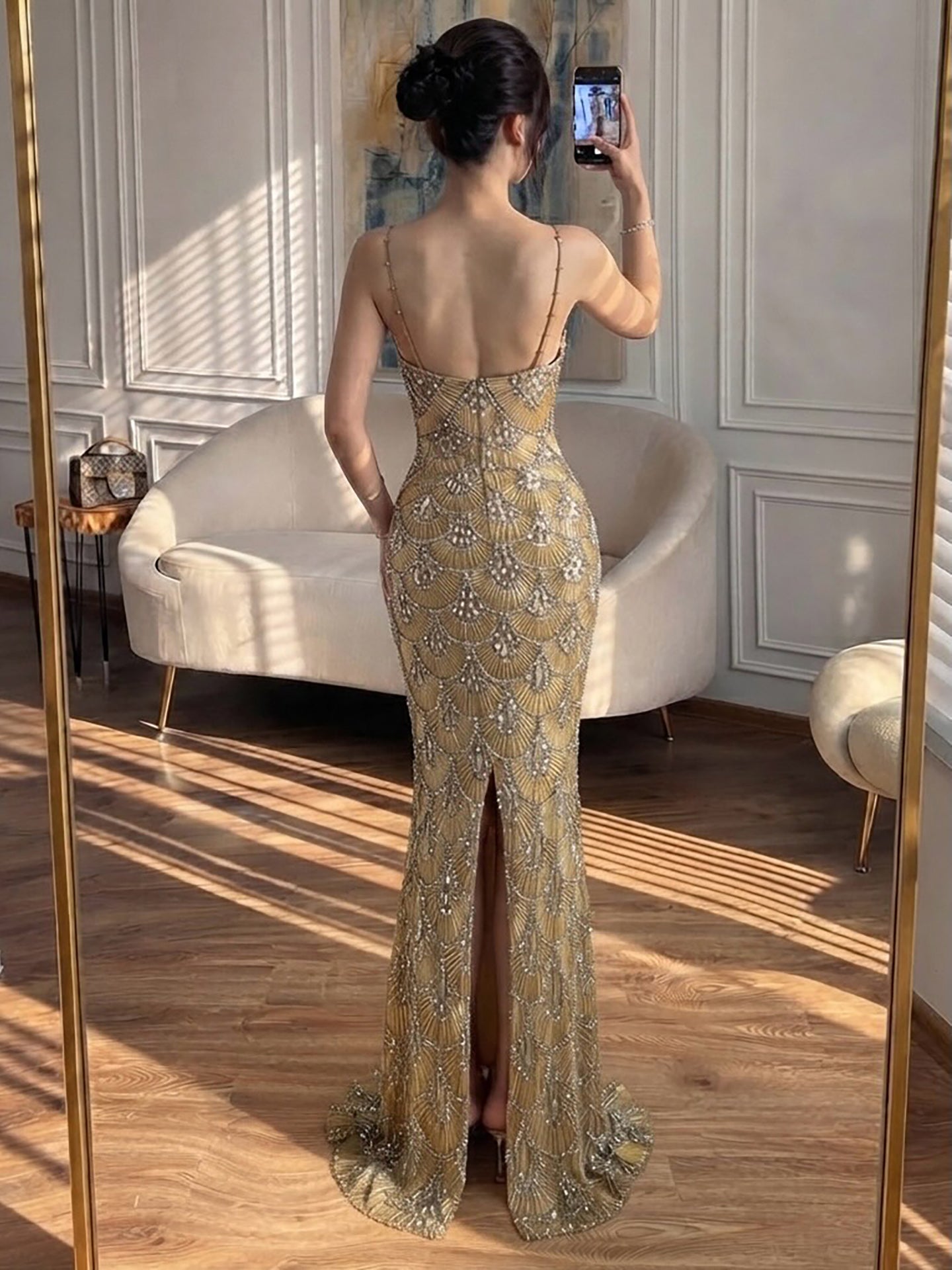 Luxury Gold Beaded Mermaid Evening Dress LA73733