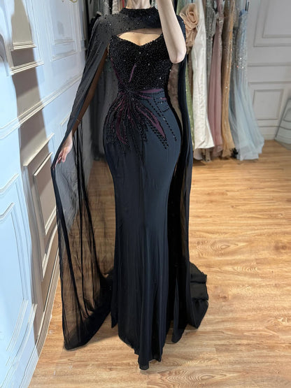 Luxury Black Wine Red Beaded Mermaid Evening Dress LA73743