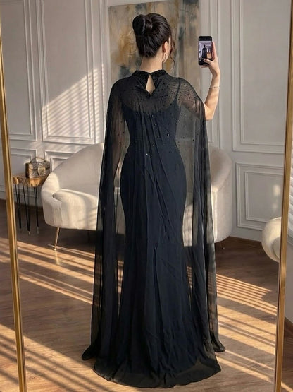 Luxury Black Wine Red Beaded Mermaid Evening Dress LA73743