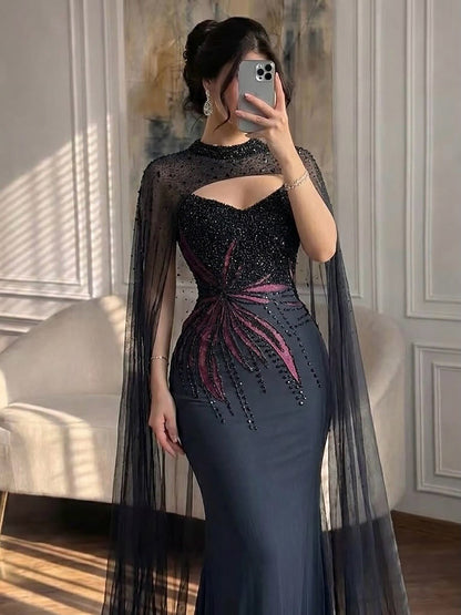 Luxury Black Wine Red Beaded Mermaid Evening Dress LA73743