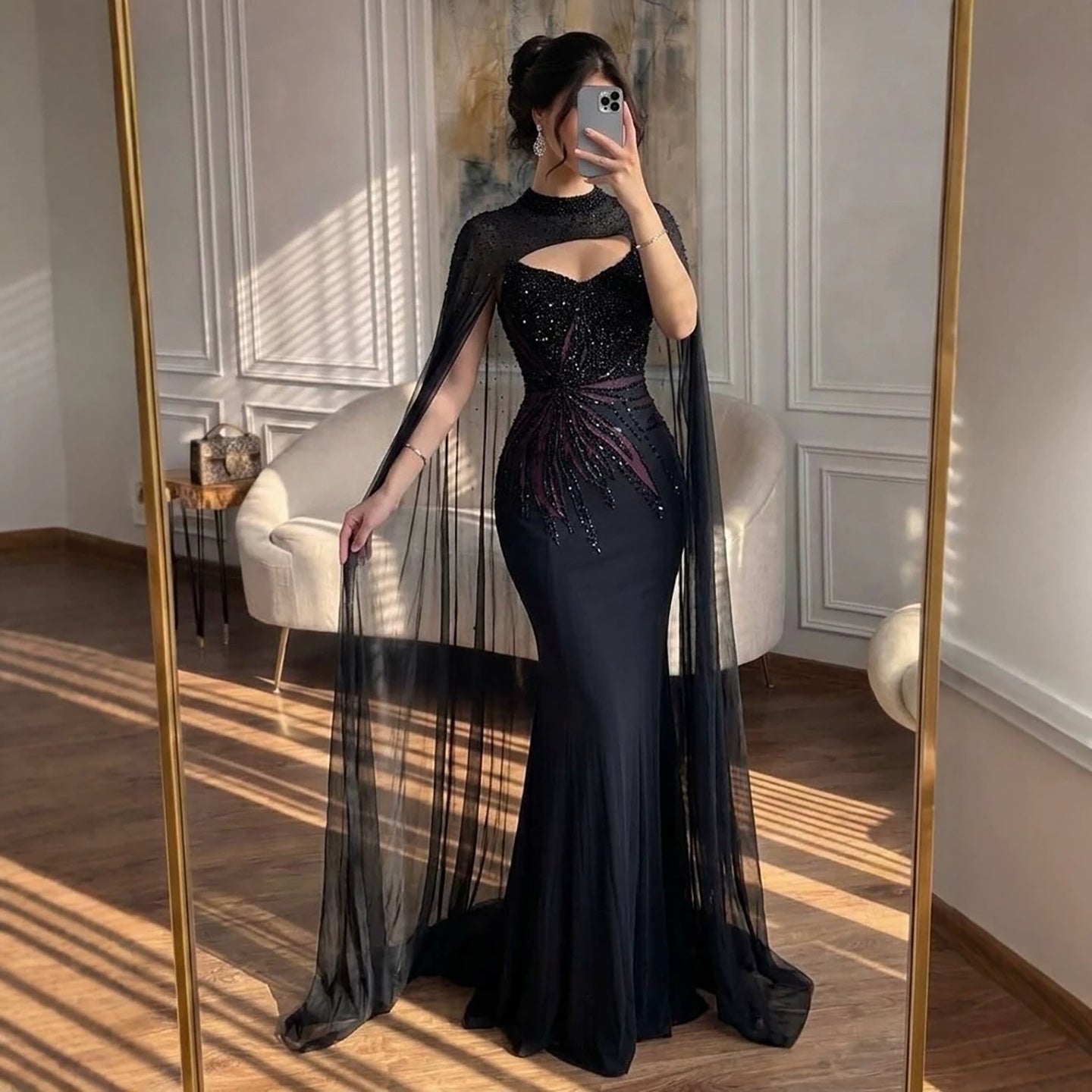 Luxury Black Wine Red Beaded Mermaid Evening Dress LA73743