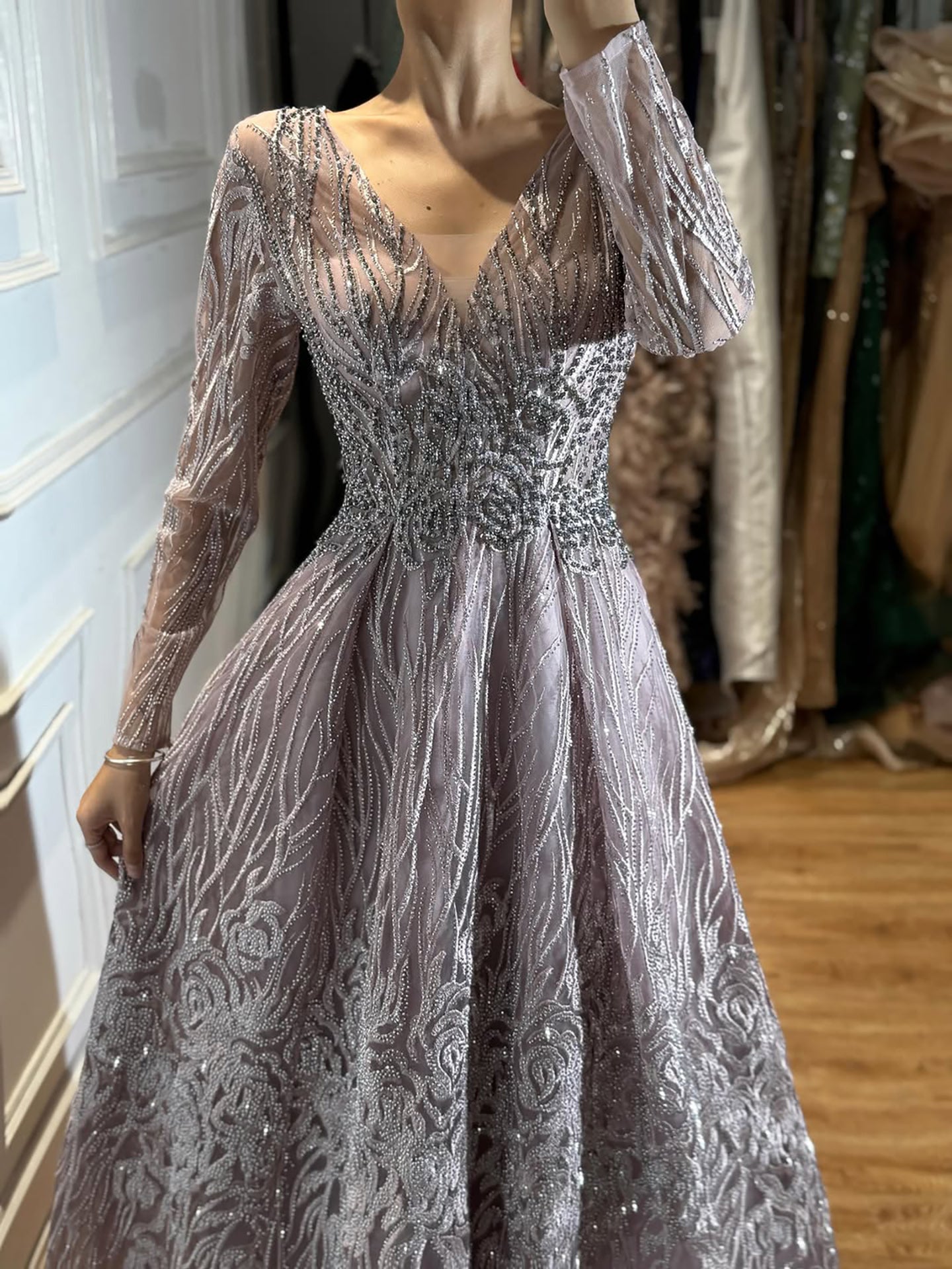 Luxury Pink Beaded A Line Evening Dress LA73744