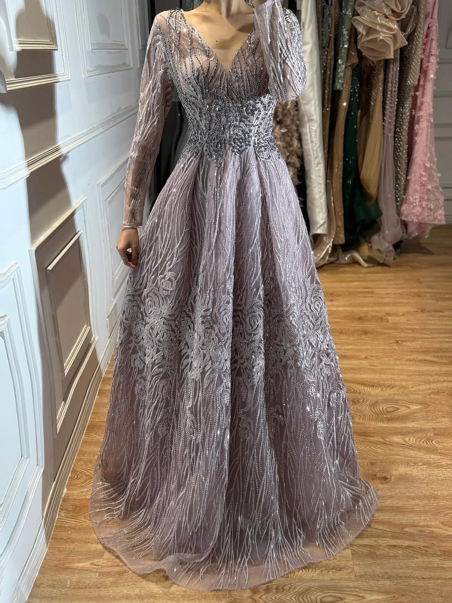 Luxury Pink Beaded A Line Evening Dress LA73744
