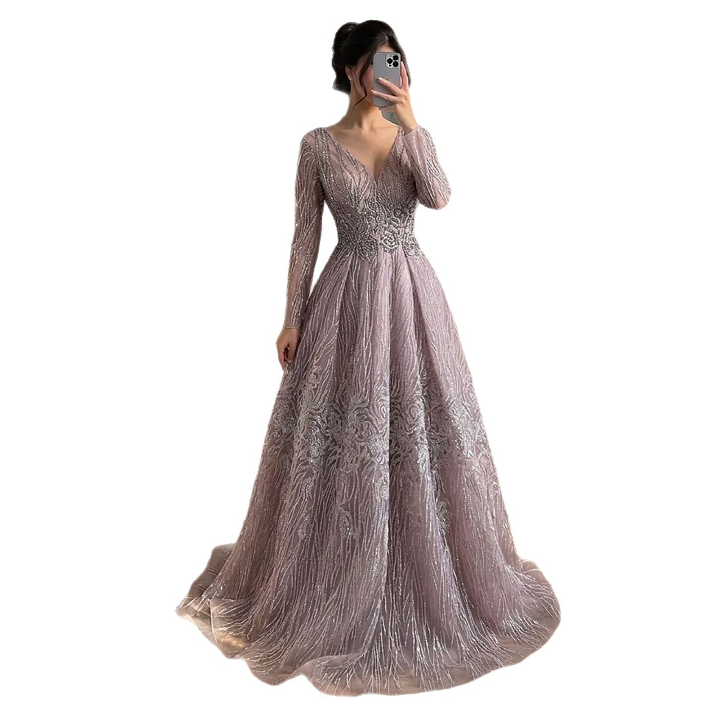 Luxury Pink Beaded A Line Evening Dress LA73744