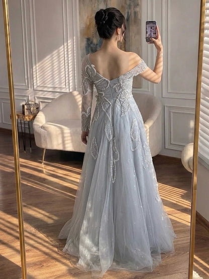 Luxury Pink Beaded One Shoulder A Line Evening Dress LA73746