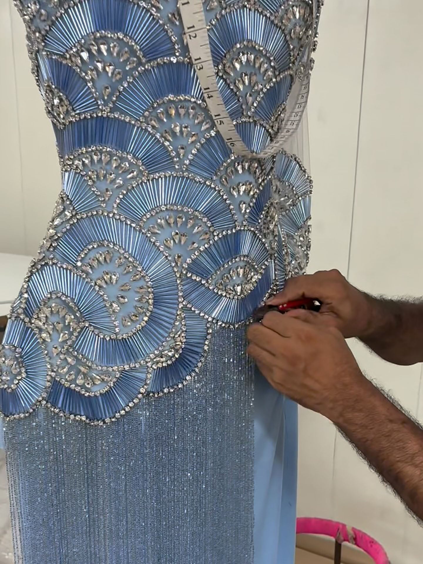 Luxury Gold Crystal Beaded Tassel High Neck Evening Dress LA73748A