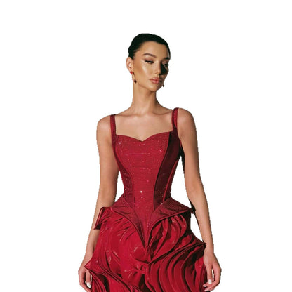 Luxury Wine Red Beaded Mermaid Evening Dress LA73750