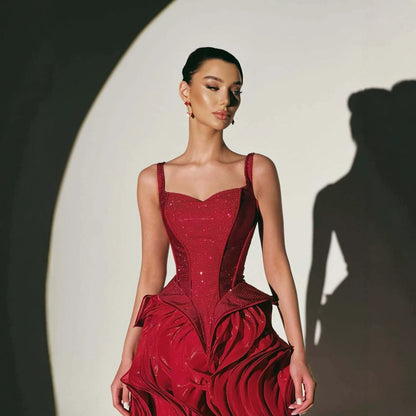 Luxury Wine Red Beaded Mermaid Evening Dress LA73750
