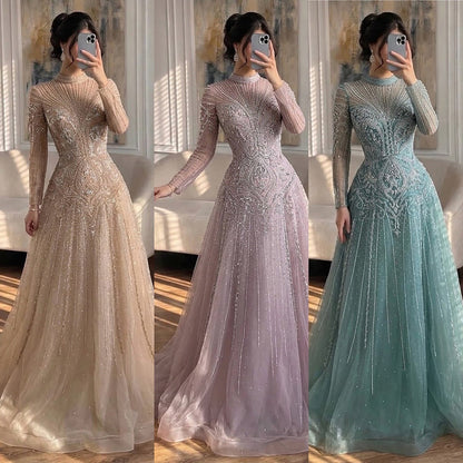 Luxury Turquoise Crystal Beaded Evening Dress LA73752