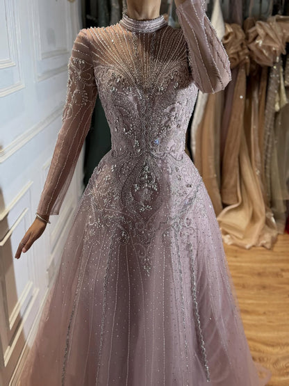 Luxury Turquoise Crystal Beaded Evening Dress LA73752